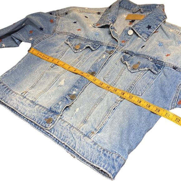 Star Embroidered Factory Distressed Denim Jacket - Picture 4 of 13